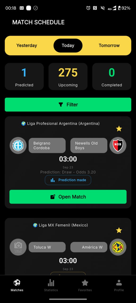 Match Schedule Screen