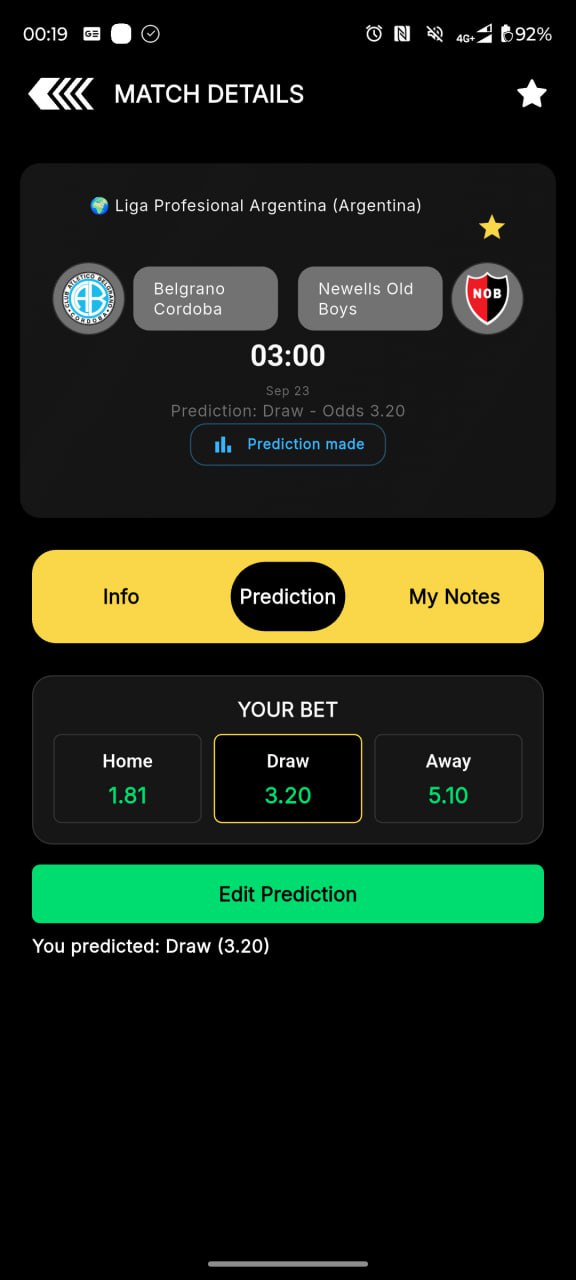 Prediction Details Screen